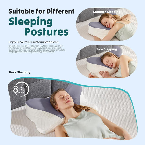 SWEETCRISPY Queen Size Cervical Neck Pillow, Memory Foam with Ice Silk Cover, Ergonomic Contour Design, Cooling & Breathable