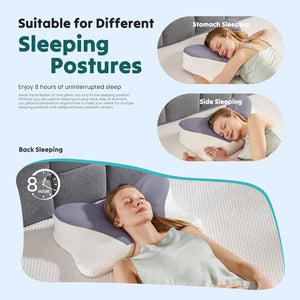 SWEETCRISPY Queen Size Cervical Neck Pillow, Memory Foam with Ice Silk Cover, Ergonomic Contour Design, Cooling & Breathable