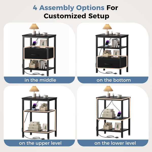 Sweetcrispy Adult 1-Drawer Nightstand with Charging Station, USB & Type-C Ports, Metal Frame