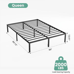 Sweetcrispy Heavy-Duty Metal Platform Bed Frame with Under-Bed Storage