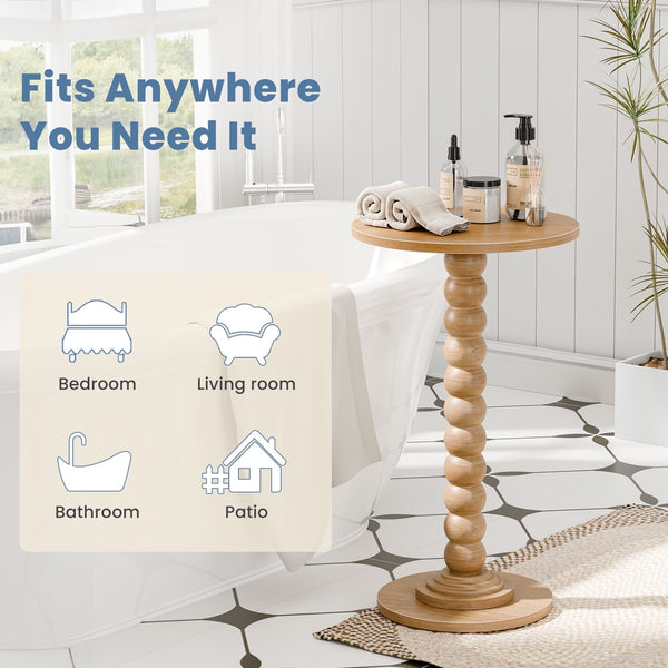 Sweetcrispy Round Side Table, Compact Wood Accent End Table with Waterproof Top for Sofa, Bedside, Corners & Small Space