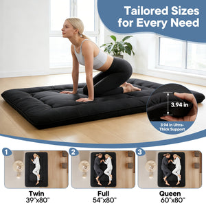 Sweetcrispy Japanese Floor Mattress with Washable Cover, Folding Memory Foam Sleeping Mat for Dorm, Camping & Guest Room