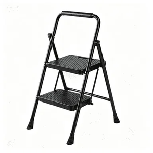 Sweetcrispy 2-Step 330 lbs Capacity Steel Step Ladder, Non-Slip Pedals Comfortable Handrails Portable for Kitchen Garage Outdoor, Black