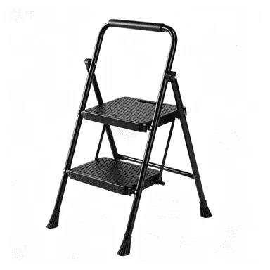 Sweetcrispy 2-Step 330 lbs Capacity Steel Step Ladder, Non-Slip Pedals Comfortable Handrails Portable for Kitchen Garage Outdoor, Black