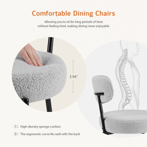SWEETCRISPY Dining Chairs, Upholstered with Boucle Fabric, Ergonomic Backrest, Matte Black Metal Legs