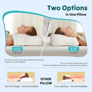 SWEETCRISPY Queen Size Cervical Neck Pillow, Memory Foam with Ice Silk Cover, Ergonomic Contour Design, Cooling & Breathable