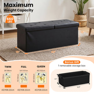 Sweetcrispy Storage Ottoman Bench with Dual Flip Lid, Faux Leather Entryway Bench for Living Room and Bedroom