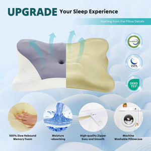 SWEETCRISPY Queen Size Cervical Neck Pillow, Memory Foam with Ice Silk Cover, Ergonomic Contour Design, Cooling & Breathable