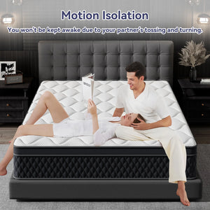 ZUNMOS Mattress, featuring a spring-foam hybrid design for effective pressure relief, CertiPUR-US certified for lasting support, boxed mattress, medium firmness.