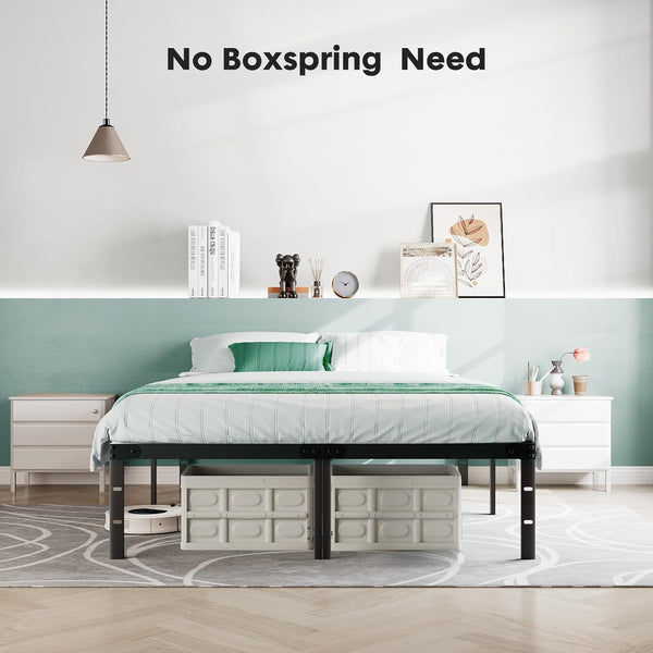 Sweetcrispy Heavy-Duty Metal Platform Bed Frame with Under-Bed Storage