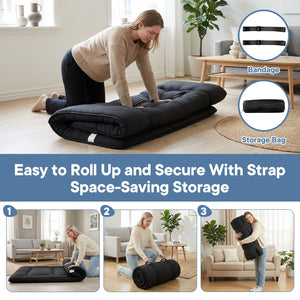 Sweetcrispy Japanese Floor Mattress with Washable Cover, Folding Memory Foam Sleeping Mat for Dorm, Camping & Guest Room