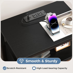 Sweetcrispy Adult 1-Drawer Nightstand with Charging Station, USB & Type-C Ports, Metal Frame