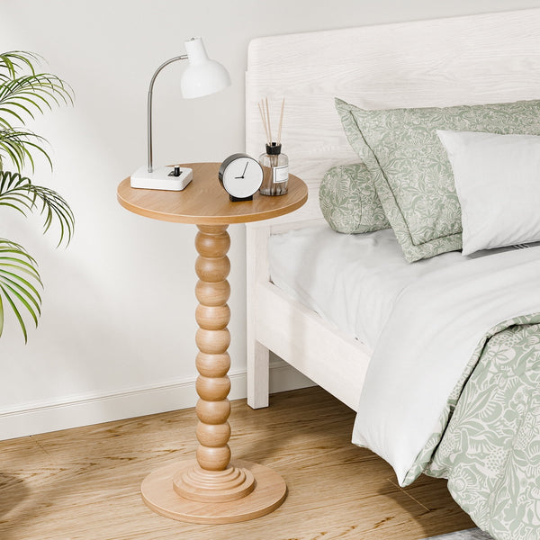Sweetcrispy Round Side Table, Compact Wood Accent End Table with Waterproof Top for Sofa, Bedside, Corners & Small Space