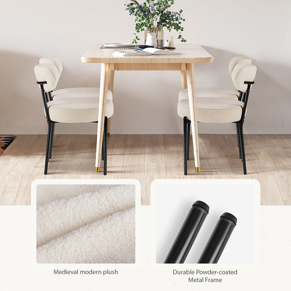 SWEETCRISPY Dining Chairs, Upholstered with Boucle Fabric, Ergonomic Backrest, Matte Black Metal Legs
