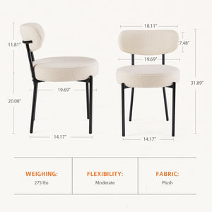 SWEETCRISPY Dining Chairs, Upholstered with Boucle Fabric, Ergonomic Backrest, Matte Black Metal Legs