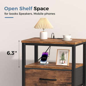 Sweetcrispy Adult 1-Drawer Nightstand with Charging Station, USB & Type-C Ports, Metal Frame