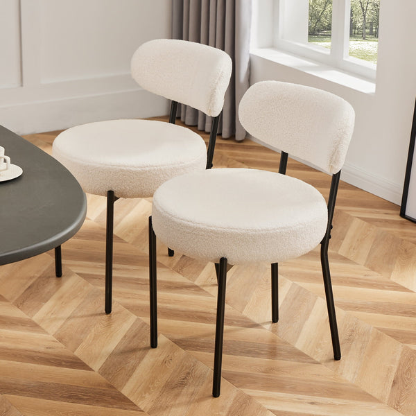 SWEETCRISPY Dining Chairs, Upholstered with Boucle Fabric, Ergonomic Backrest, Matte Black Metal Legs