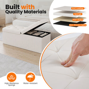 Sweetcrispy Storage Ottoman Bench with Dual Flip Lid, Faux Leather Entryway Bench for Living Room and Bedroom