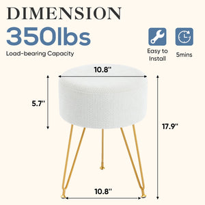 Sweetcrispy Ottoman Vanity Stool, Round Cushioned Seat with Gold Legs, Multi-Functional Footrest & Vanity Chair for Bedroom & Living Room