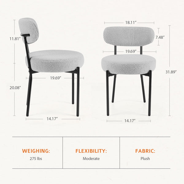 SWEETCRISPY Dining Chairs, Upholstered with Boucle Fabric, Ergonomic Backrest, Matte Black Metal Legs