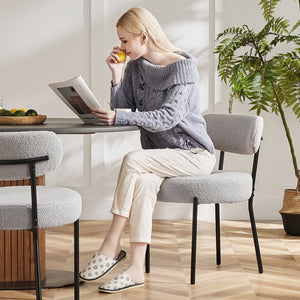 SWEETCRISPY Dining Chairs, Upholstered with Boucle Fabric, Ergonomic Backrest, Matte Black Metal Legs