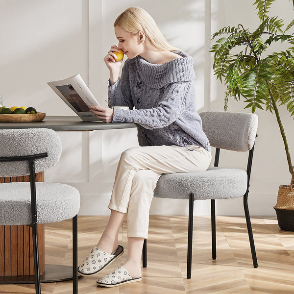SWEETCRISPY Dining Chairs, Upholstered with Boucle Fabric, Ergonomic Backrest, Matte Black Metal Legs