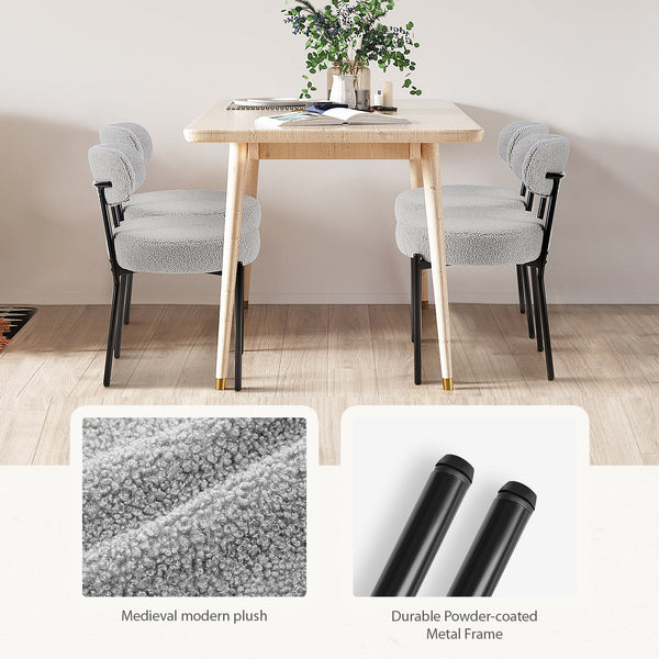 SWEETCRISPY Dining Chairs, Upholstered with Boucle Fabric, Ergonomic Backrest, Matte Black Metal Legs