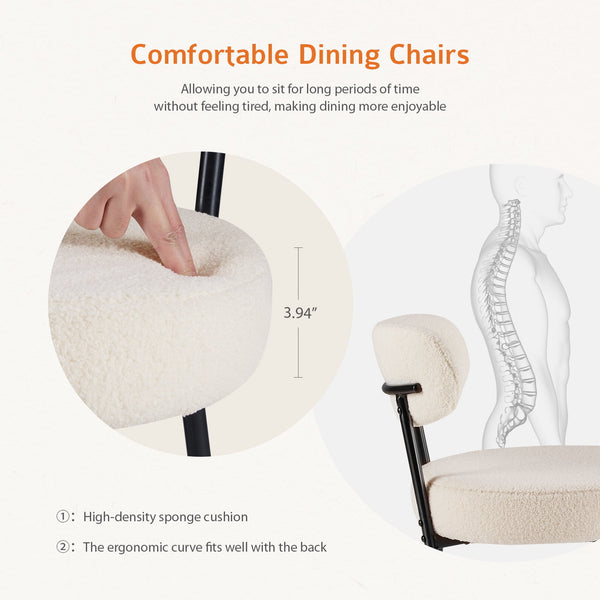 SWEETCRISPY Dining Chairs, Upholstered with Boucle Fabric, Ergonomic Backrest, Matte Black Metal Legs