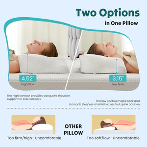 SWEETCRISPY Queen Size Cervical Neck Pillow, Memory Foam with Ice Silk Cover, Ergonomic Contour Design, Cooling & Breathable