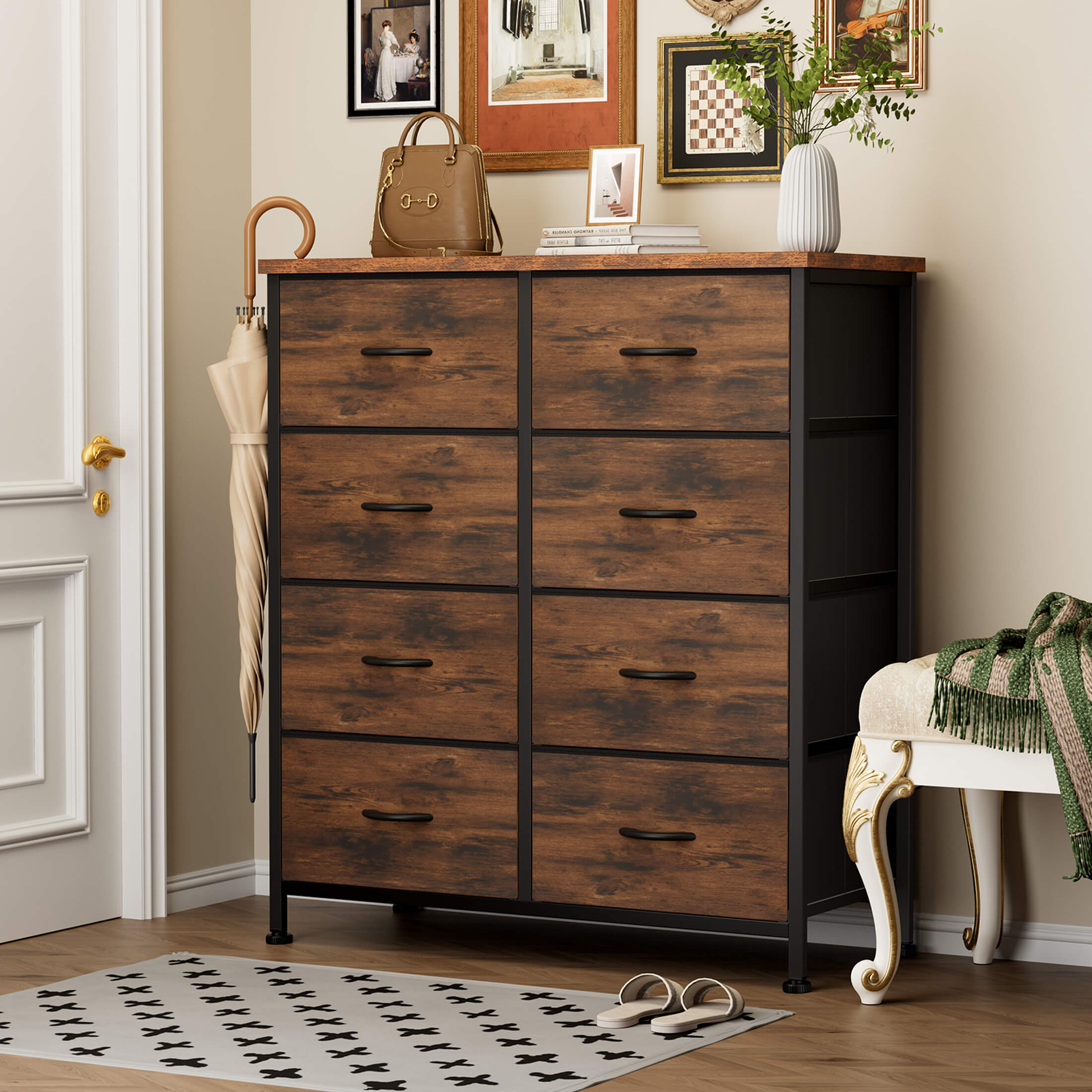 Sweetcrispy Dresser for Bedroom with 8 Fabric Drawers Organizer - Black Sweetcrispy Dresser for Bedroom with 8 Fabric Drawers Organizer - Black