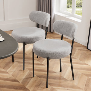 SWEETCRISPY Dining Chairs, Upholstered with Boucle Fabric, Ergonomic Backrest, Matte Black Metal Legs