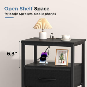Sweetcrispy Adult 1-Drawer Nightstand with Charging Station, USB & Type-C Ports, Metal Frame