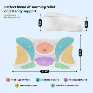 SWEETCRISPY Queen Size Cervical Neck Pillow, Memory Foam with Ice Silk Cover, Ergonomic Contour Design, Cooling & Breathable
