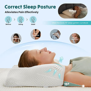SWEETCRISPY Queen Size Cervical Neck Pillow, Memory Foam with Ice Silk Cover, Ergonomic Contour Design, Cooling & Breathable