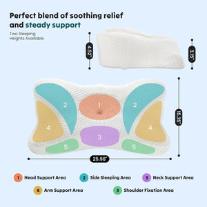 SWEETCRISPY Queen Size Cervical Neck Pillow, Memory Foam with Ice Silk Cover, Ergonomic Contour Design, Cooling & Breathable