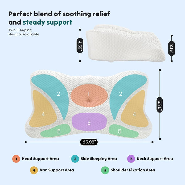 SWEETCRISPY Queen Size Cervical Neck Pillow, Memory Foam with Ice Silk Cover, Ergonomic Contour Design, Cooling & Breathable