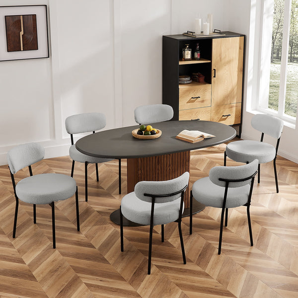 SWEETCRISPY Dining Chairs, Upholstered with Boucle Fabric, Ergonomic Backrest, Matte Black Metal Legs