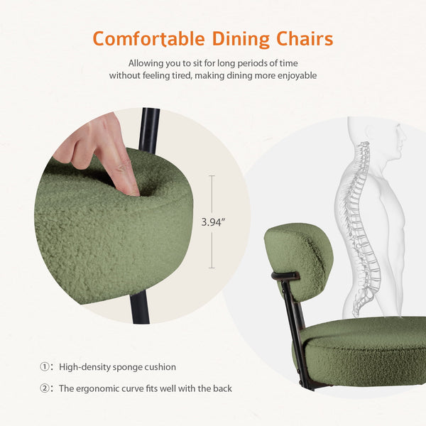 SWEETCRISPY Dining Chairs, Upholstered with Boucle Fabric, Ergonomic Backrest, Matte Black Metal Legs