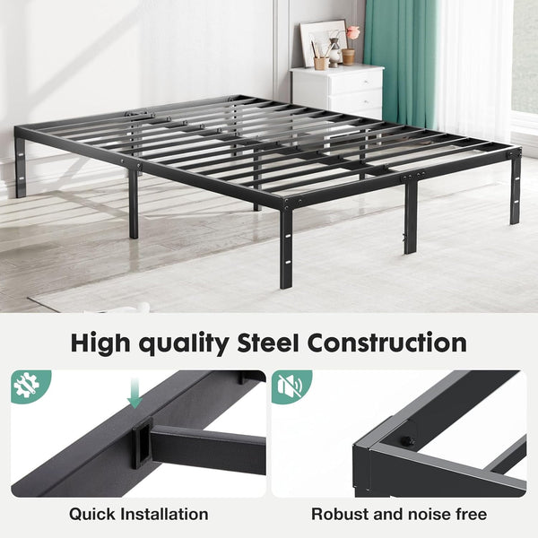 Sweetcrispy Heavy-Duty Metal Platform Bed Frame with Under-Bed Storage