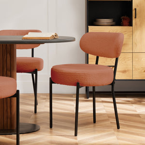 SWEETCRISPY Dining Chairs, Upholstered with Boucle Fabric, Ergonomic Backrest, Matte Black Metal Legs