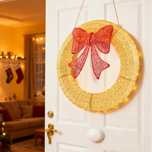Sweetcrispy Illuminated Christmas Wreath - Outdoor Holiday Decor with Remote