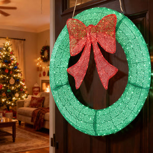 Sweetcrispy Illuminated Christmas Wreath - Outdoor Holiday Decor with Remote