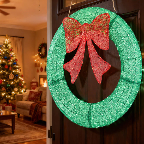 Sweetcrispy Illuminated Christmas Wreath - Outdoor Holiday Decor with Remote