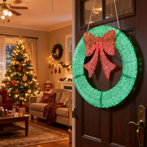 Sweetcrispy Illuminated Christmas Wreath - Outdoor Holiday Decor with Remote