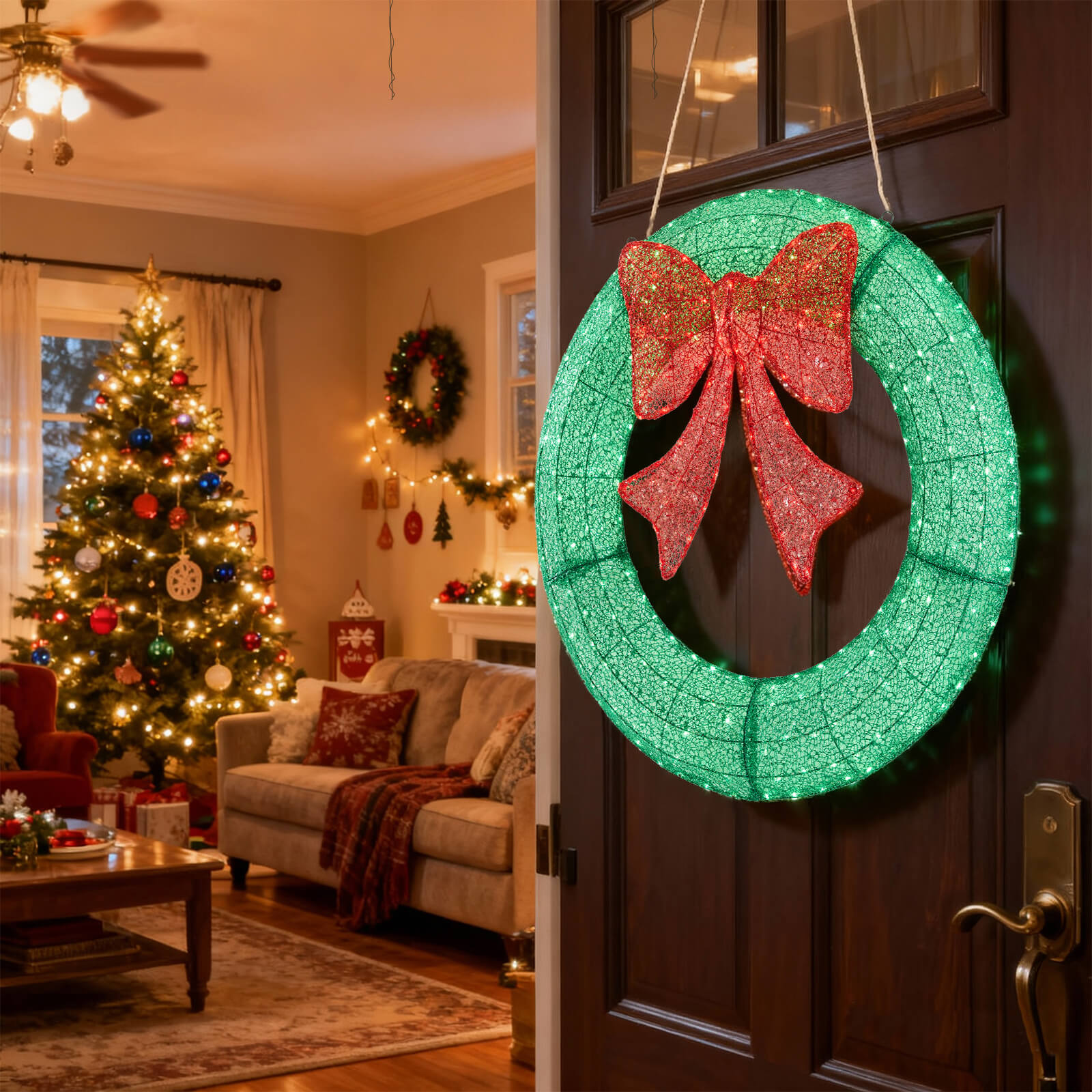 Sweetcrispy Illuminated Christmas Wreath - Outdoor Holiday Decor with Remote – sweetcrispy