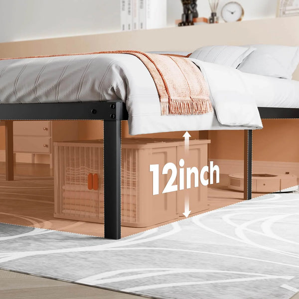 Sweetcrispy Heavy Duty Metal Bed Frame with Under-Bed Storage for Bedroom