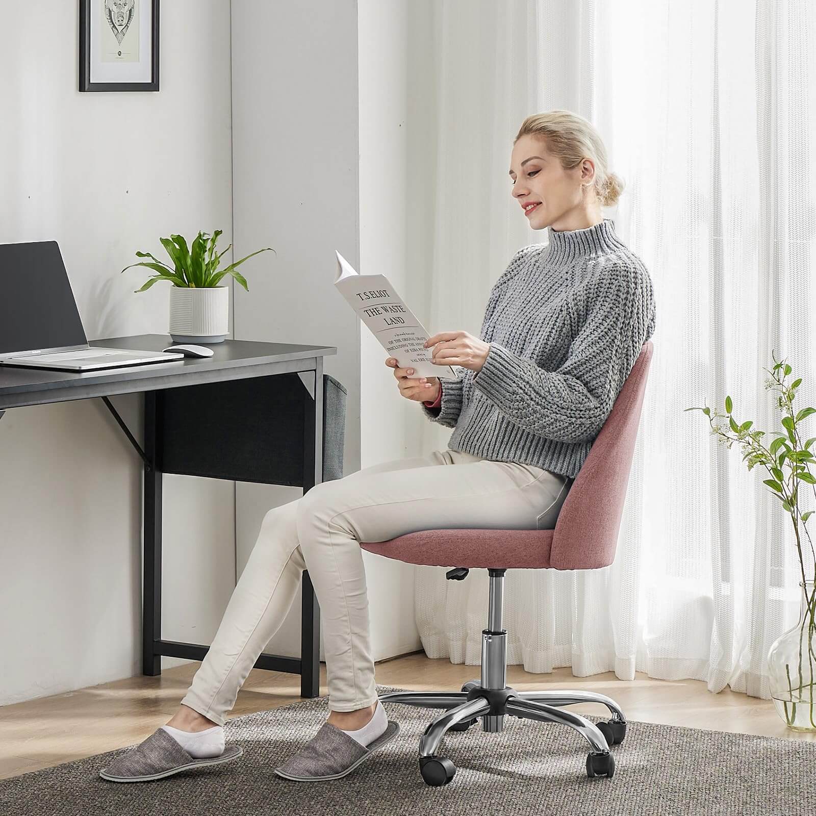Sweetcrispy Office Chair Armless with Rollers for Office