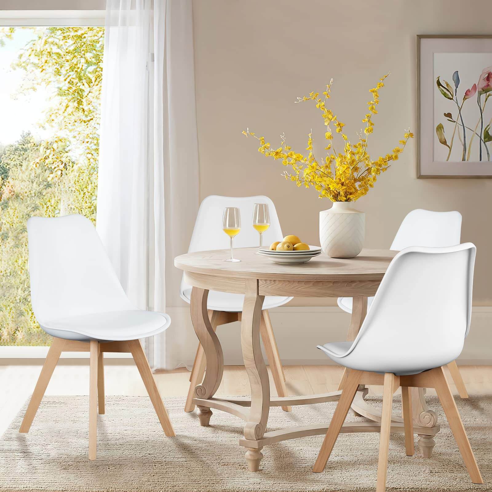 Sweetcrispy Dining Chairs Set Of 4, Kitchen Room PU Leather Mid