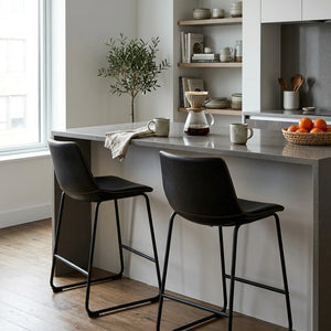Sweetcrispy Set of 2 Barstool, Industrial Faux Leather, for Kitchen Dining Room