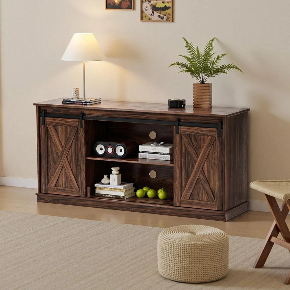 Sweetcrispy 58“ Sliding Barn Door TV Cabinet